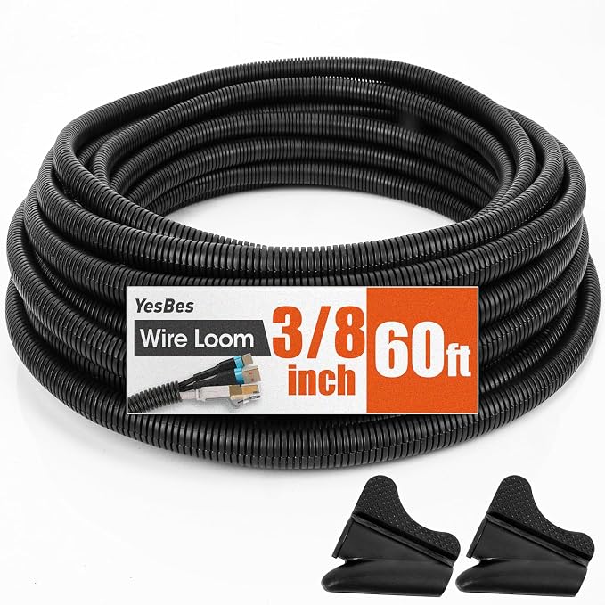 60 FT Wire Loom 3/8 Inch, Split Wire Loom Tubing Wire Conduit, Wire Protector by YesBes