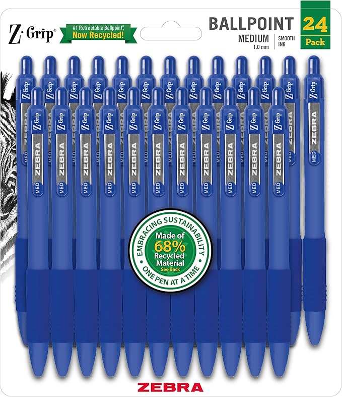 Zebra Pen Z-Grip Recycled Ballpoint Pens, Durable Metal Clip, 68% Recycled by ZebraPen