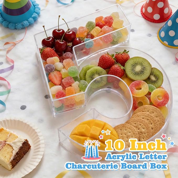 Ledido 10’’ Acrylic Number Charcuterie Board Box, Reusable Fillable Serving Tray - Image 2