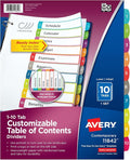 Avery Dividers for 3 Ring Binders, 10 Tabs per Set, Customizable Table of by Avery