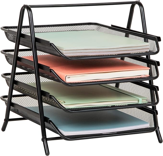 Mind Reader 4-Tier Paper Tray, Desktop Organizer, File Storage, Metal Mesh by MindReader