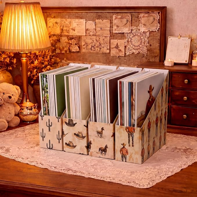 AmazingSpark Set of 4 Western Cowboy Magazine Holder Decorative Foldable - Image 6