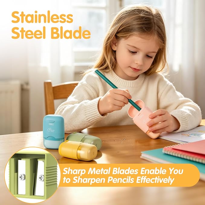 Deli Pencil Sharpener & Eraser, 24 Pack Pencil Sharpeners Manual, Dual Holes - Image 5