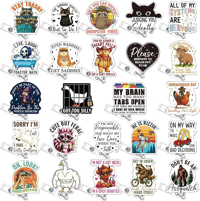 Feifeiya 24 Pcs Funny Badge Reel Nurse Cute Retractable Name ID Clip Badge by Feifeiya