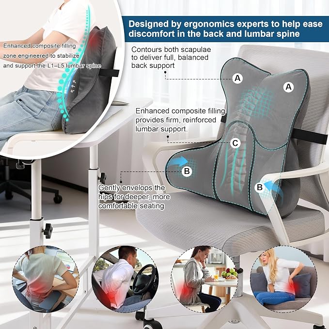 Lumbar Support Pillow for Office Chair, Recliner & Car Seat, Ergonomic Back - Image 4