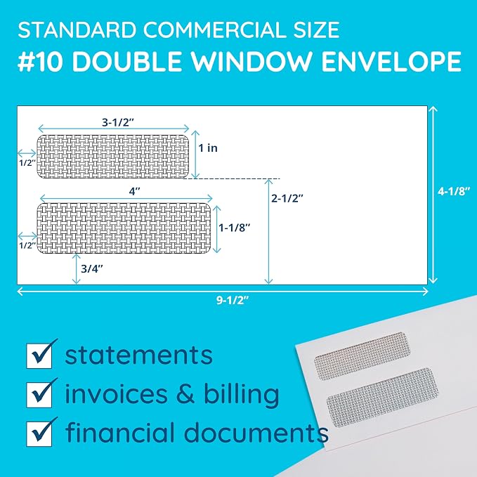 500 No. 10 Flip and Seal Double Window Security Envelopes - Image 5