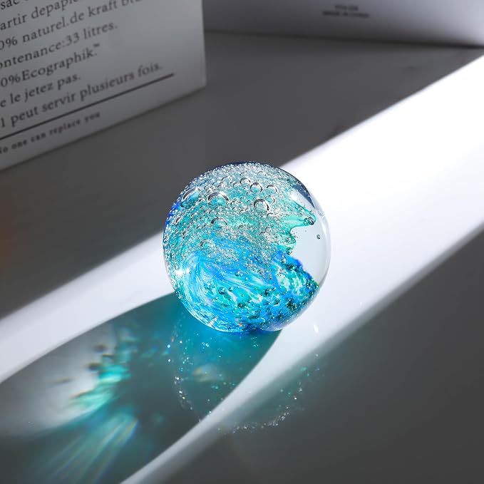 Qianwei Ocean Waves Hand Blown Glass Decor Crystal Ball Sea Figurines Gifts | - Image 4
