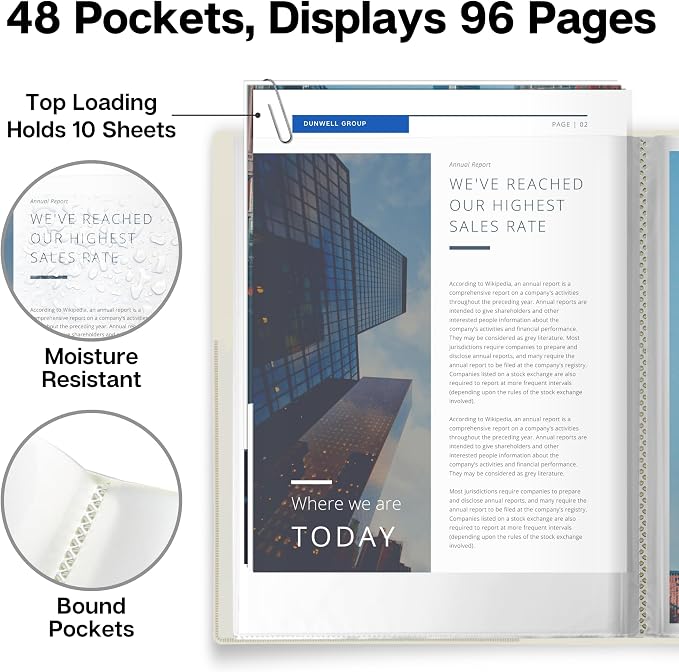 Dunwell Presentation Binder 48-Pocket, Displays 96 Pages, 8.5x11 Portfolio - Image 3