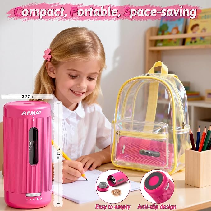 AFMAT Electric Pencil Sharpener, Auto in & Out, 5 Nibs, 7K+ Uses, Fully - Image 6