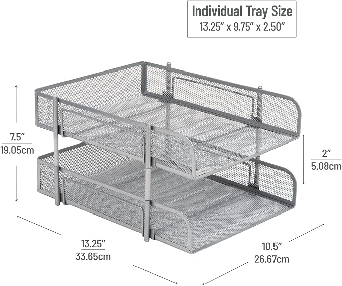 Mind Reader Stackable Paper Tray, Desktop Organizer, File Storage, Metal Mesh - Image 3