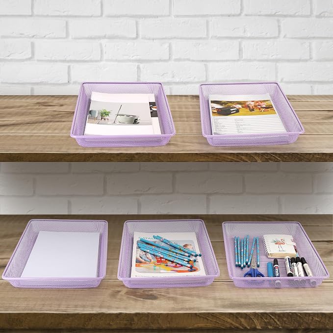 Office Metal Mesh Basket for Desk, Single Paper Tray Organizer, Turn in Trays - Image 7