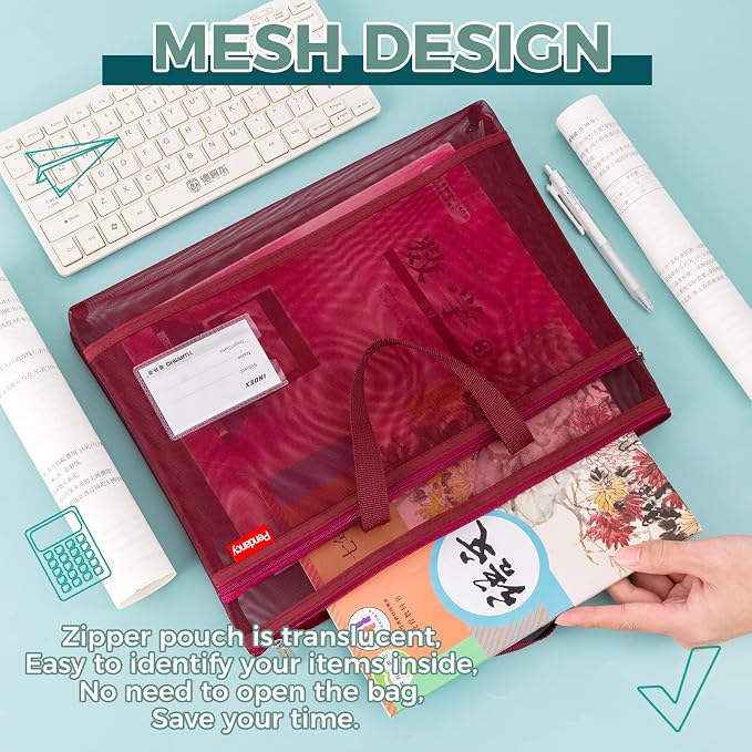 Pendancy Mesh Zipper Pouch A3 Size, Large Double Pocket Lightweight Nylon - Image 4