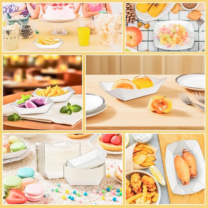 100 Pack 1/4 Lb Paper Food Boat Trays, 0.25Lb Mini Kraft Food Serving Boat Tray - Image 5