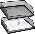 Hicarer 2 Pcs Black Metal Letter Tray Stackable Desk Tray Single Wire Mesh by Hicarer