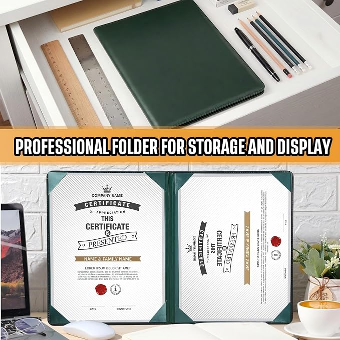Tenare 10 Pcs Green Leather Certificate Holder 8.5 x 11 PU Phd Bachelor Master - Image 5