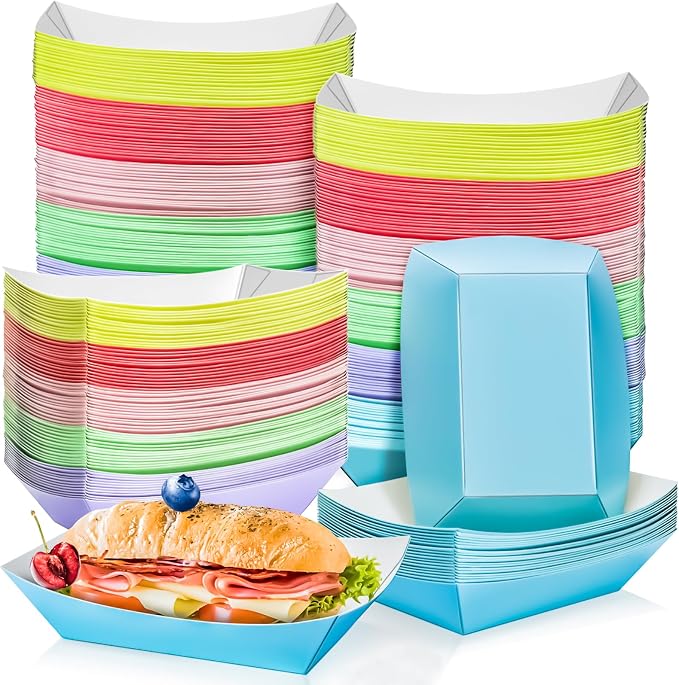 120 Pack 2LB Colorful Paper Food Boat Trays Disposable Paper Boats Containers by MotBach