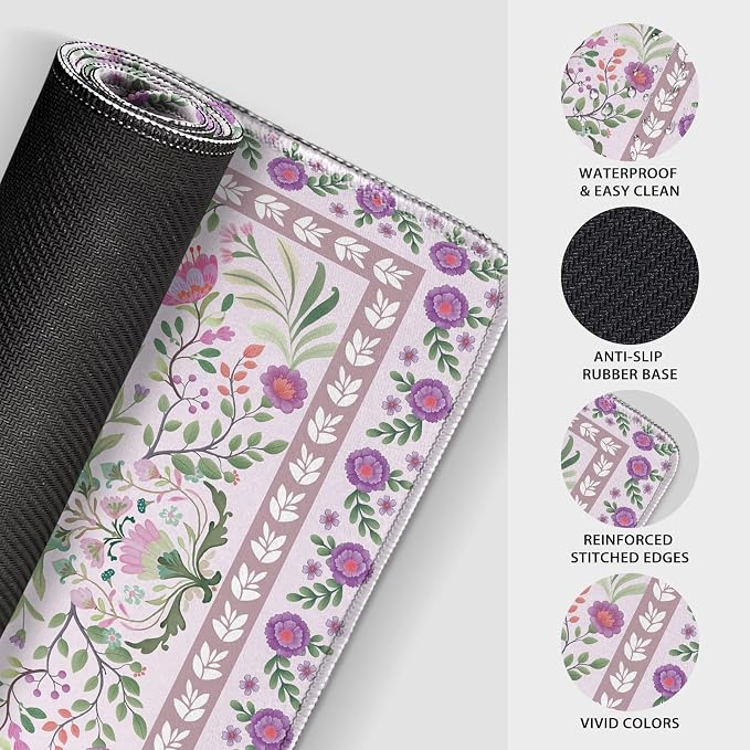 Purple Floral Desk Mat, 31.5"x15.7" Large Mouse Pad, Anti-Slip Rubber Base - Image 8