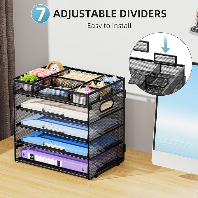 Marbrasse 5 Tier Paper Organizer Letter Tray, Mesh Desk File Organizer - Image 4