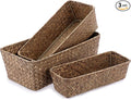 3 Natural Wicker Basket Set Rectangular Handwoven Seagrass Basket Storage Bins by Unknown