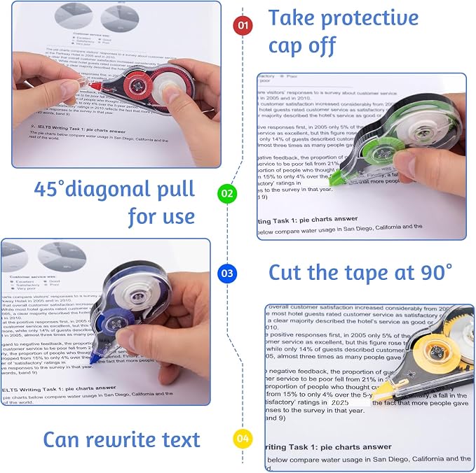 4 Pcs Colorful Correction Tape, 39.4 Ft White Wrong Out Tear-Resistant Bulk - Image 4
