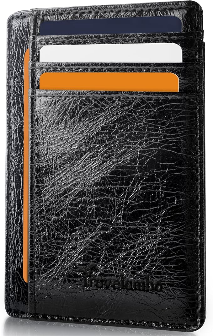Travelambo Slim Wallet Front Pocket Minimalist Leather RFID Blocking Medium Size by Travelambo