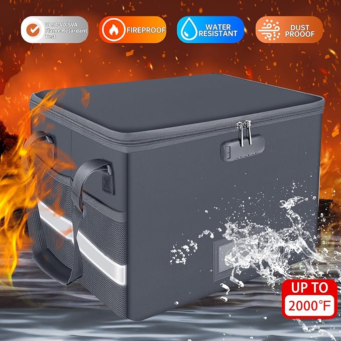 ENGPOW File Box with Lock, Fireproof Document Box with Pockets, Collapsible - Image 4