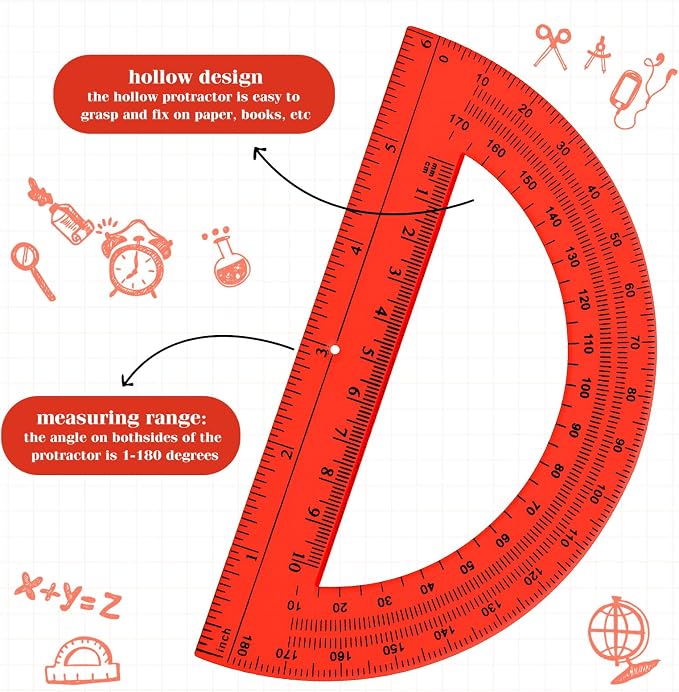 Zonon 2 Pcs 12 Inch Clear Ruler and 6 Inch Plastic Protractor Set, Dual Scale - Image 4