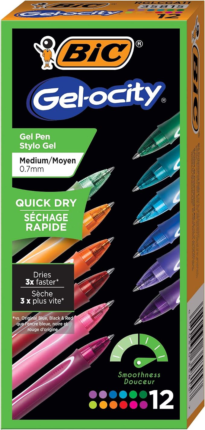 BIC Gel-Ocity Quick Dry Gel Pens, Medium Point Retractable Gel Pen, 12-Count- - Image 2
