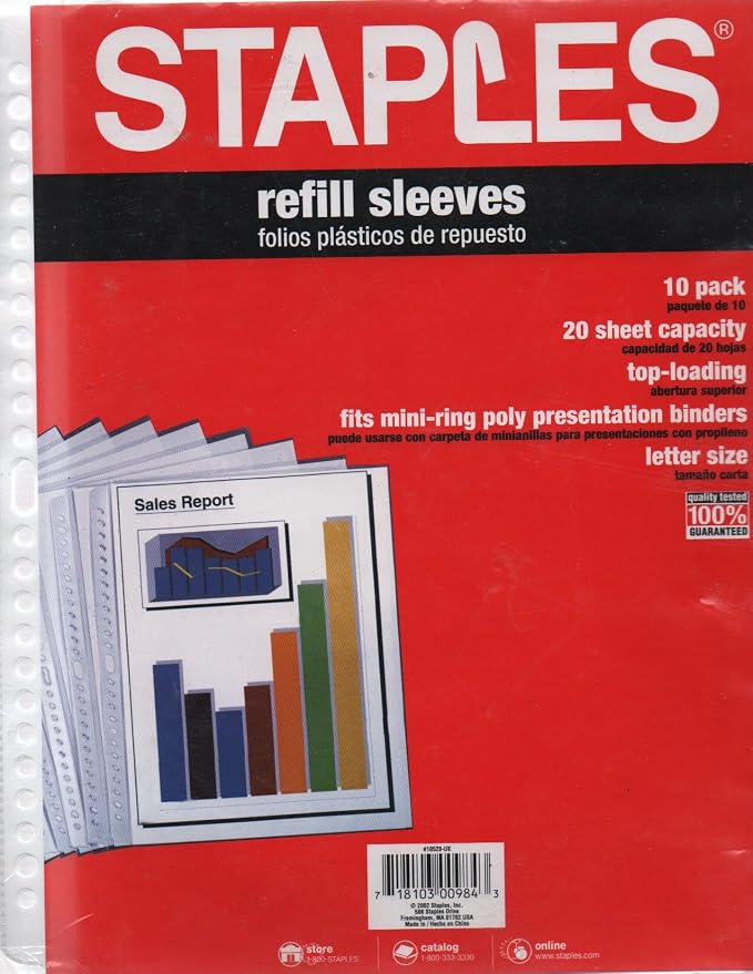 Staples Refill sleevesfor 24 hole mini ring binders 0 pack plastic top loading by Staples