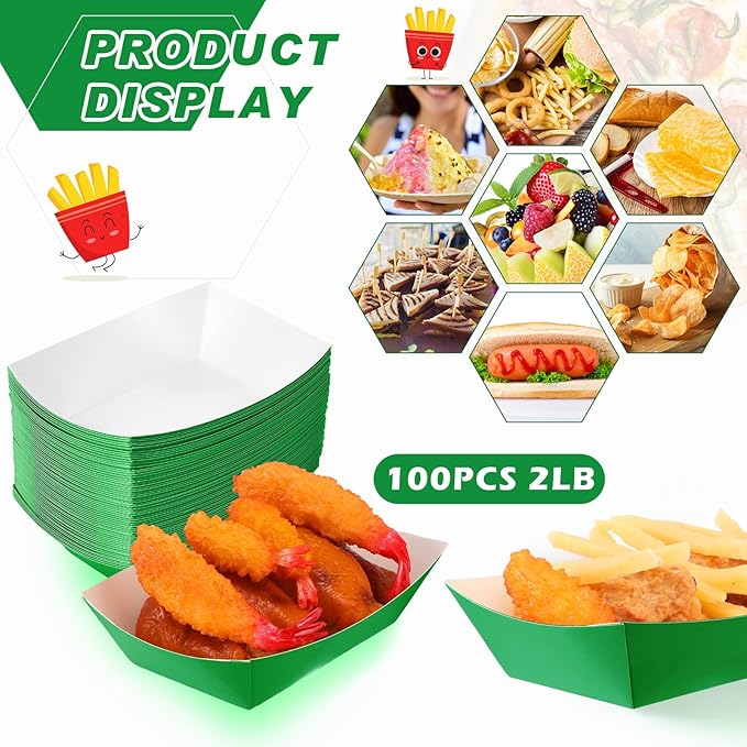 Yinkin 100 Pcs 2lb Paper Food Trays Boat 2lb Disposable Nacho Trays Kraft Paper - Image 3
