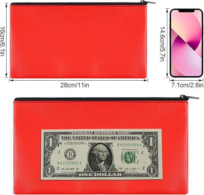 2 Pieces Money Bags with Zipper, 11x6.1 inch Money Pouch, Bank Bag, Cash Bag - Image 2