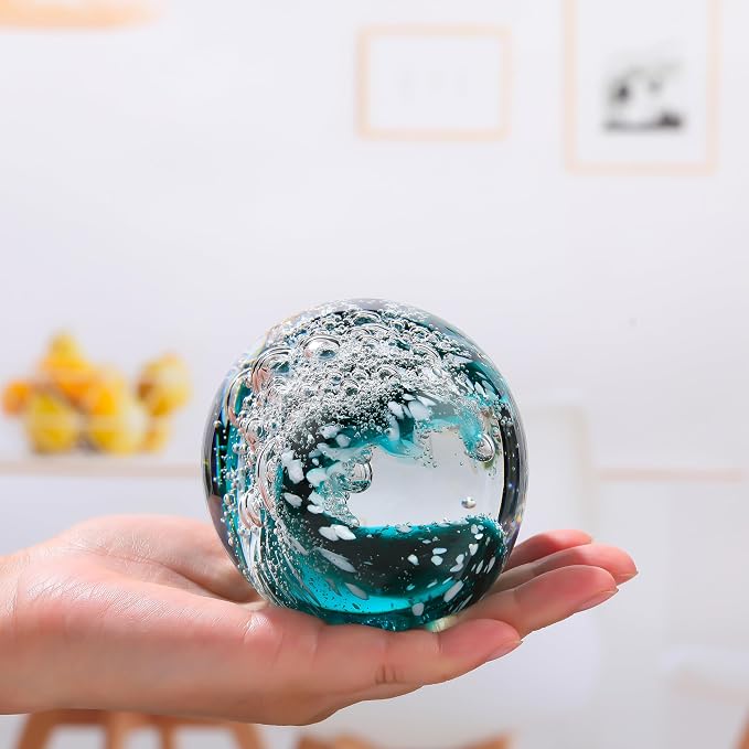 Qianwei Ocean Waves Hand Blown Glass Decor Crystal Ball Sea Figurines Gifts | - Image 3