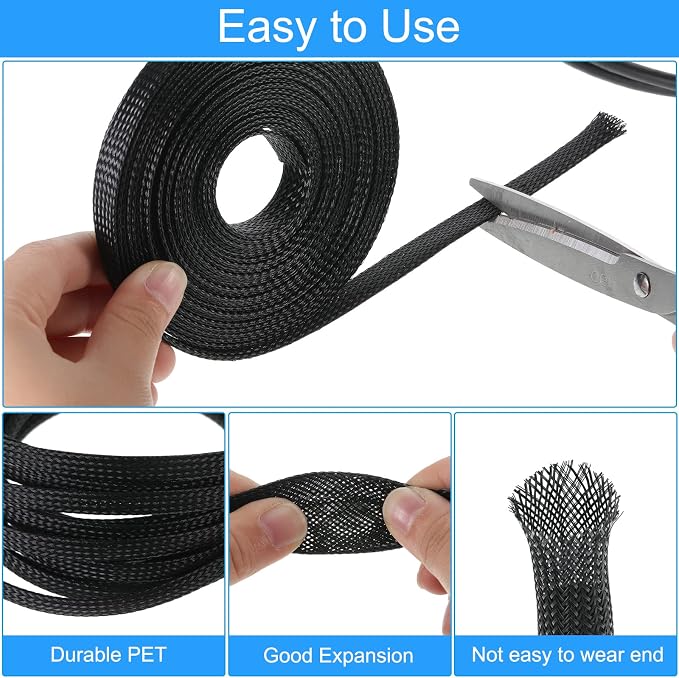 Tatuo 65.6 ft Expandable Braided Cable Sleeve Multi Size Braided Wire Sleeve - Image 3