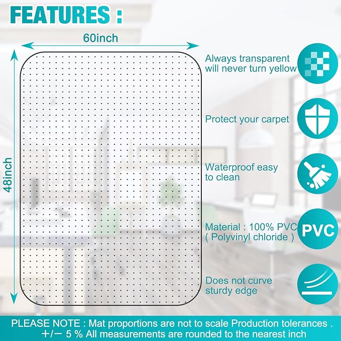 BesWin Office Chair Mat for Carpet, Thick and Sturdy Carpet Protector for Work - Image 5