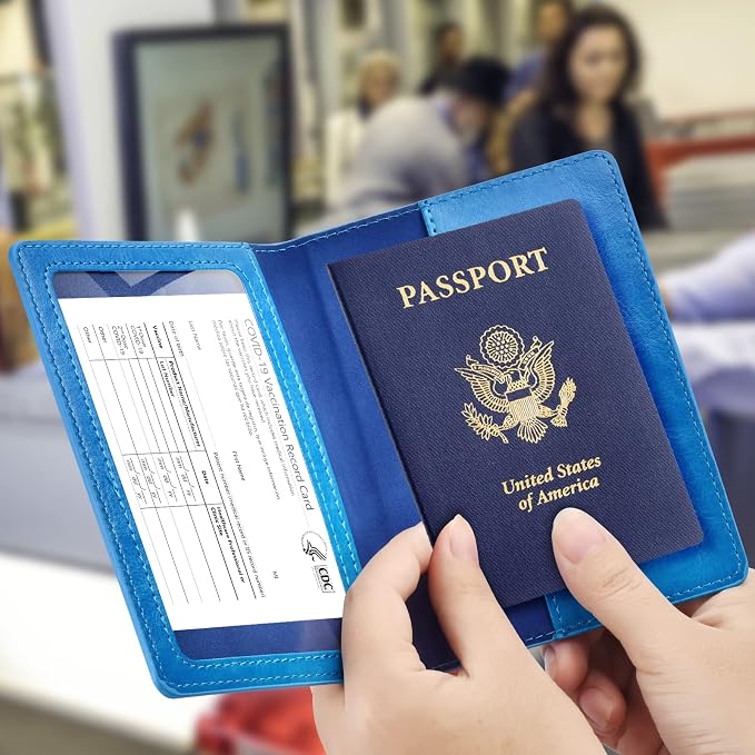 Eoehro Unisex-Adult Passport and Vaccine Card Holder Combo, Sky Blue, Faux - Image 2