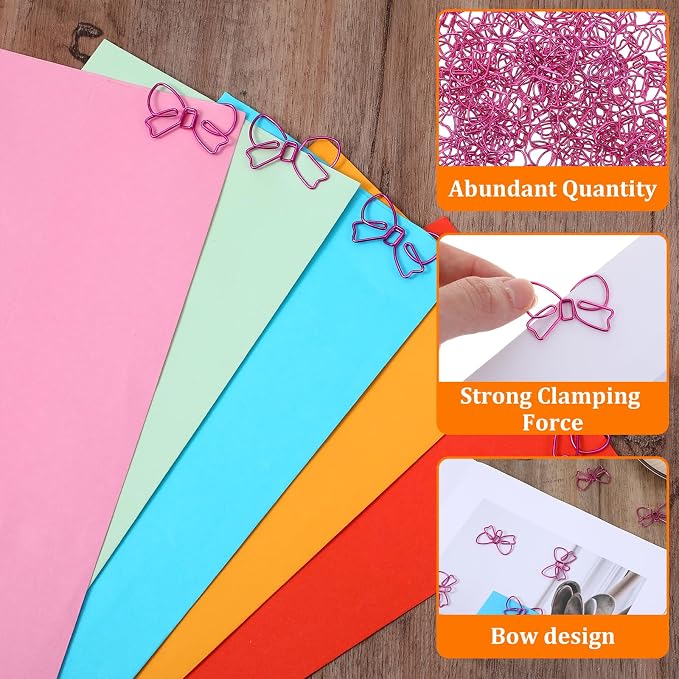 100PCS Pink Paper Clips, Ymapinc Cute Bow Small Paperclips, Fancy Metal - Image 3