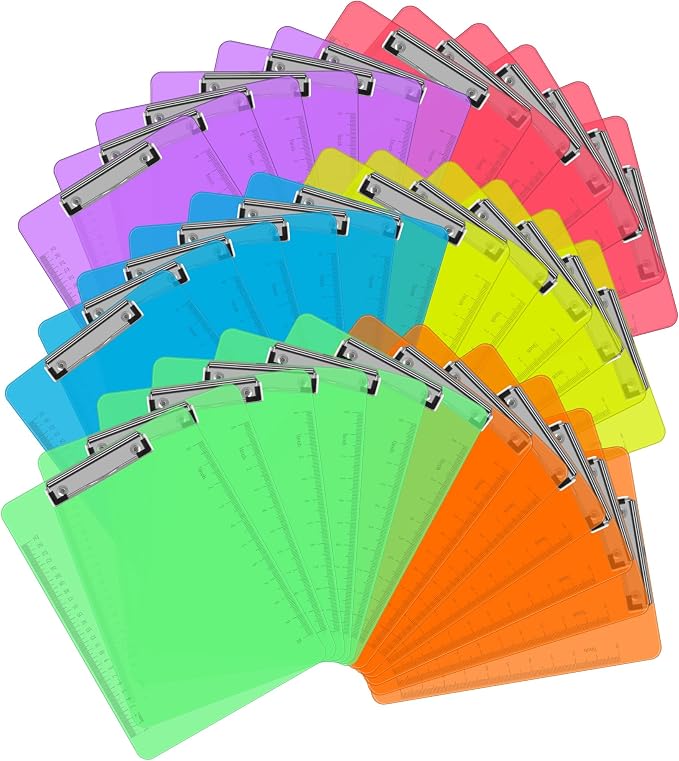 Plastic Clipboards, PANDRI 36 Pack Clear Colored Clipboards, Low Profile Clip by PANDRI