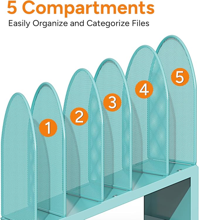5-Section Desk File Organizer, Metal Mesh Folder Organizer - Image 6