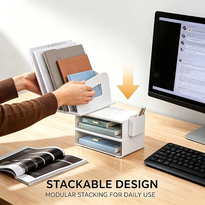 CiWiVOKi Desk Organizer with 4 File Slots and 2 Drawers, notebooks and office - Image 8