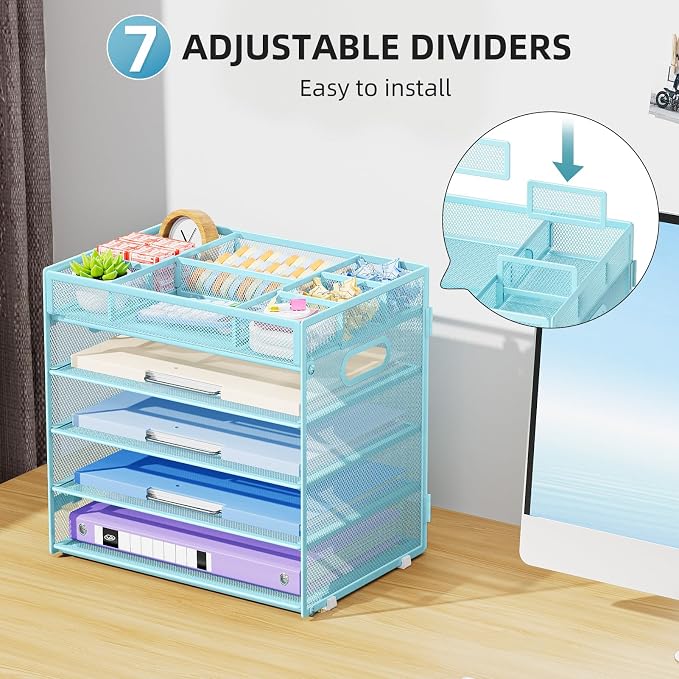 Marbrasse 5 Tier Paper Organizer Letter Tray, Mesh Desk File Organizer - Image 4
