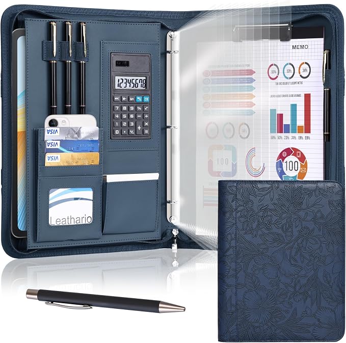 Leathario Portfolio Binder, Includes 5 Sheet Protectors and a Pen, 13 Inch by Leathario