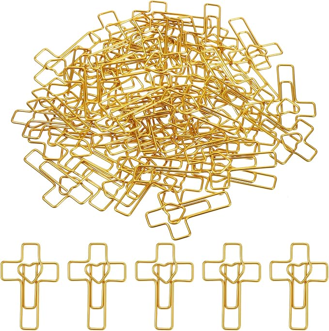 50 Pcs Gold Heart Cross Paper Clips Gold Paper Clip Bookmark Bible Study - Image 8