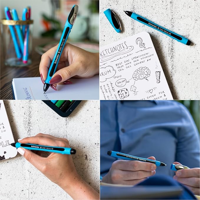 Schneider Slider Memo XB Ballpoint Pen, 1.4 mm, Light Blue Barrel, Box of 10 - Image 3