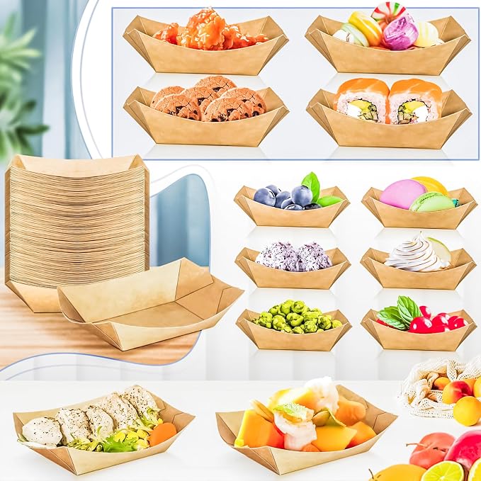 300 Pack 1/2Lb Paper Food Boat Trays Disposable Small Paper Boats Plates - Image 4