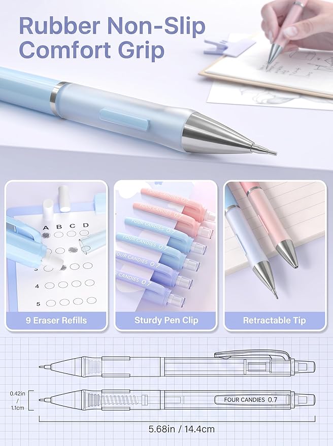 Four Candies Cute Pastel Mechanical Pencil Set, 3 Pack | 360 Lead Refills - Image 3