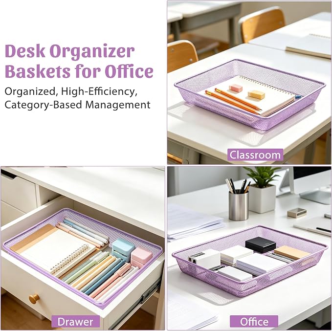 Office Metal Mesh Basket for Desk, Single Paper Tray Organizer, Turn in Trays - Image 5