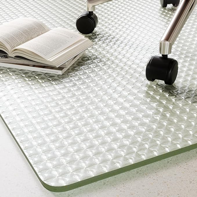 Koonmi Wave Glass Chair Mat 46"x55", Tempered Glass Office Chair Mat, Embossed by KOONMI