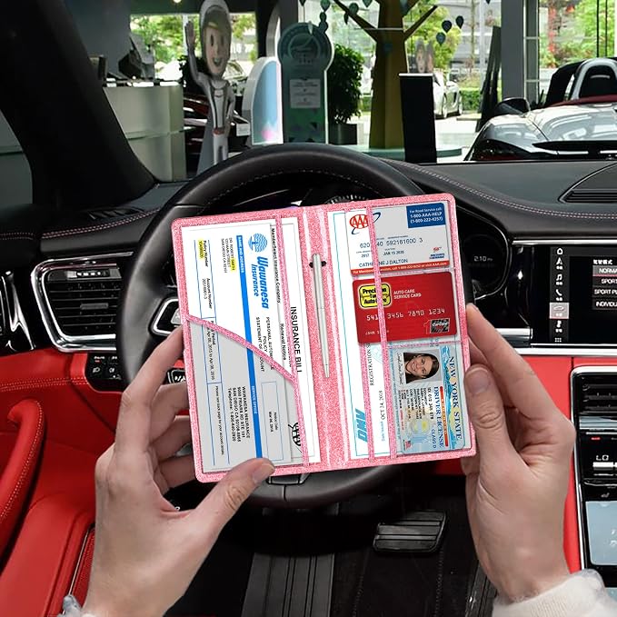 TOURSUIT Car Registration and Insurance Card Holder, Glitter Pink | Vehicle - Image 5