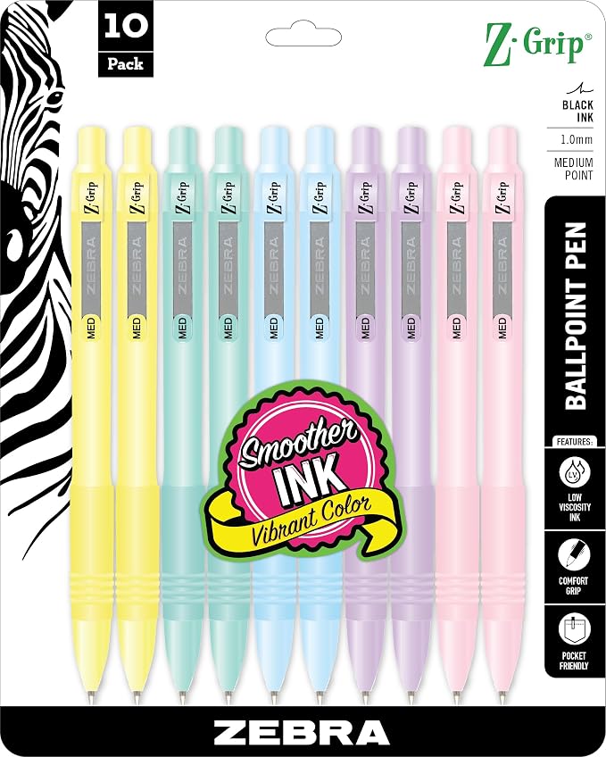 Zebra Pen Z-Grip Retractable Ballpoint Pen, Smooth-Flowing Black Ink, 1.0mm by ZebraPen