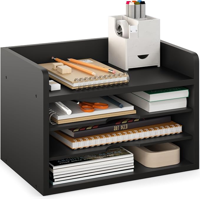 Ballucci File Organizer, 4-Tier Office Desk Organizer, Open Top Wood Paper by Ballucci